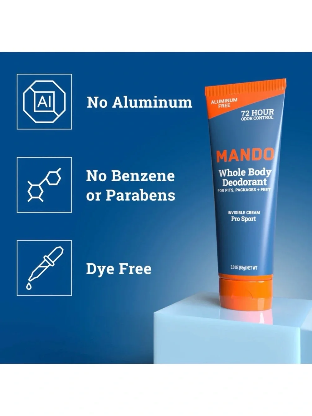 Mando Pro Sport Invisible Cream Whole Body Deodorant 3oz